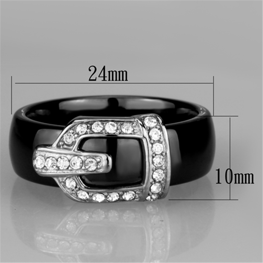 3W954 - High polished (no plating) Stainless Steel Ring with Ceramic in Jet