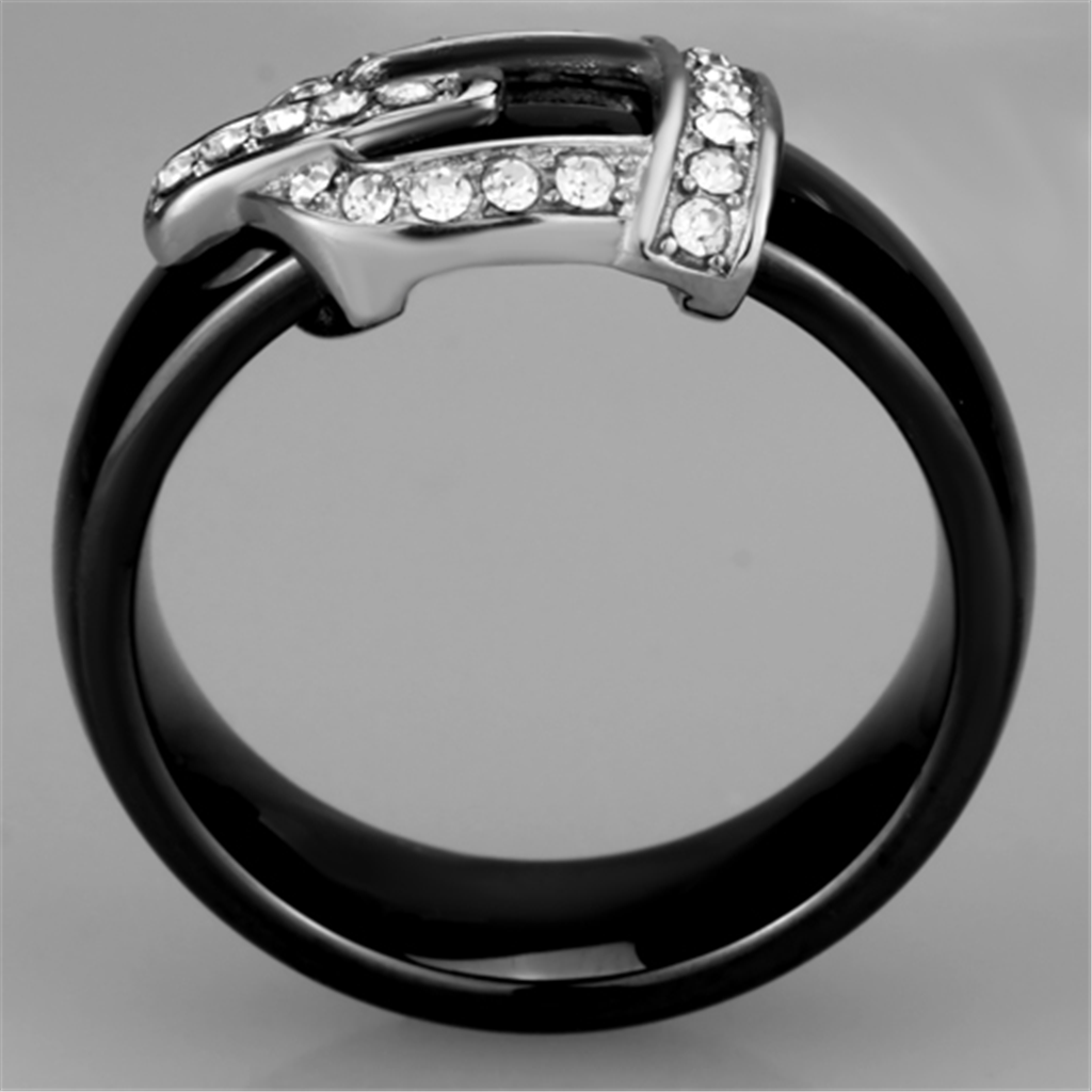 3W954 - High polished (no plating) Stainless Steel Ring with Ceramic in Jet