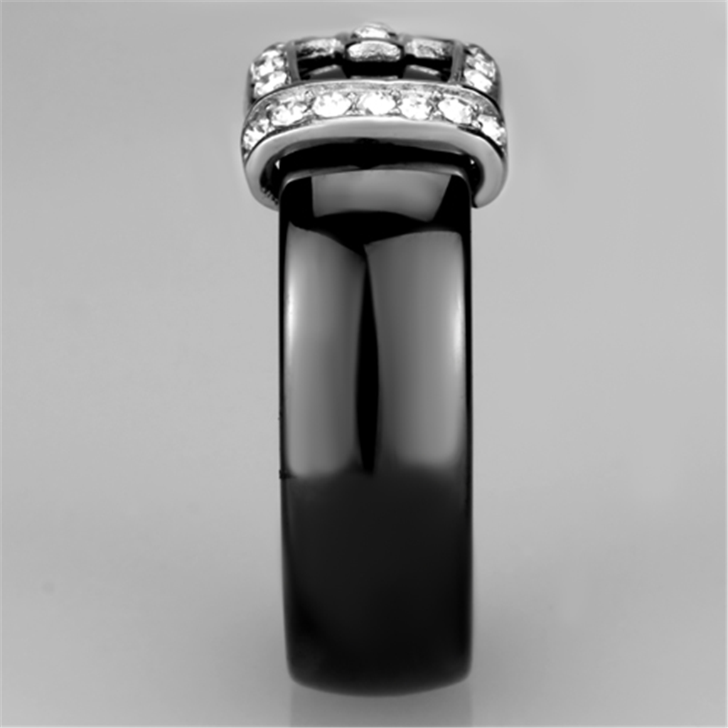 3W954 - High polished (no plating) Stainless Steel Ring with Ceramic in Jet