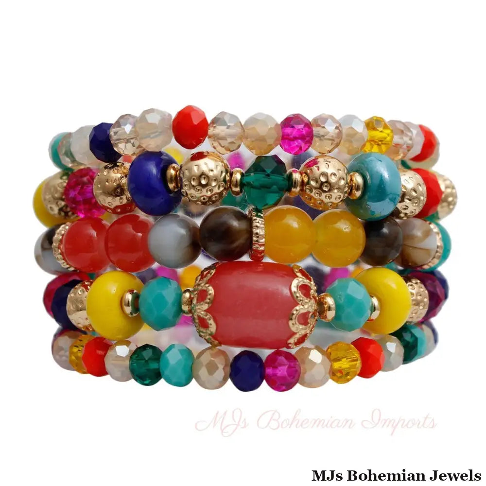 5 Pcs Rainbow Glass Bead Bracelets