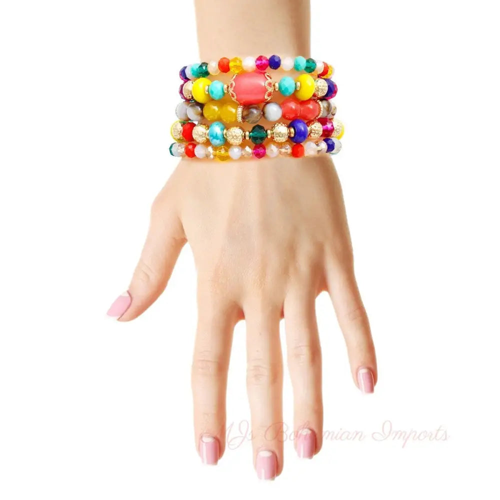 5 Pcs Rainbow Glass Bead Bracelets