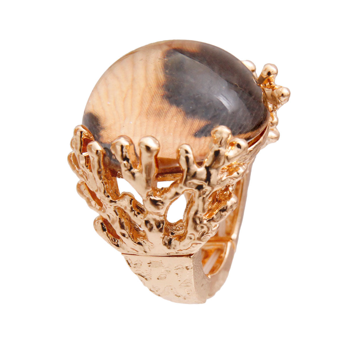 Cocktail Leopard Print Round Gold Stretch Ring