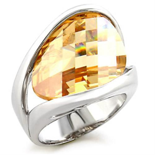 Rhodium Brass Ring with AAA Grade CZ in Champagne - Size 10