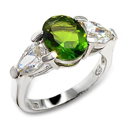 High-Polished 925 Sterling Silver Ring with Synthetic Spinel in Peridot Size 6