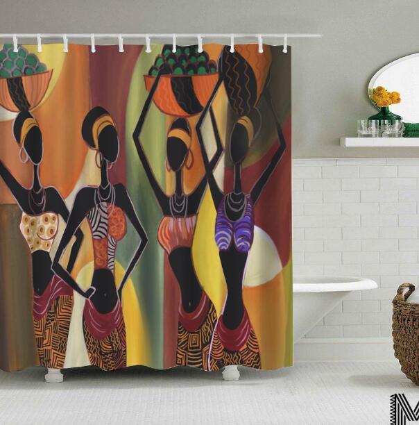 180X180 - Art Design Graffiti Art Hip Hop African Girls with Black Hair Big Earring with Modern Building Shower Curtain