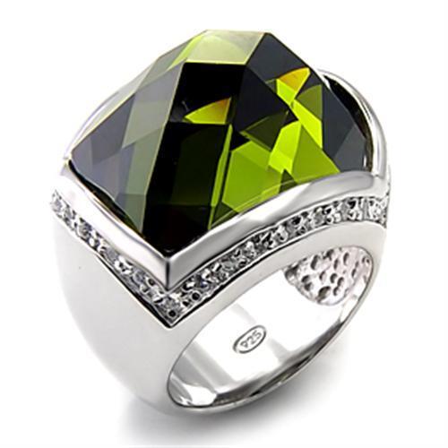 7X156 - Rhodium 925 Sterling Silver Ring with AAA Grade CZ in Olivine color
