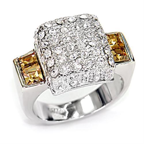 Rhodium 925 Sterling Silver Ring with Top Grade Crystal in Topaz Size 6