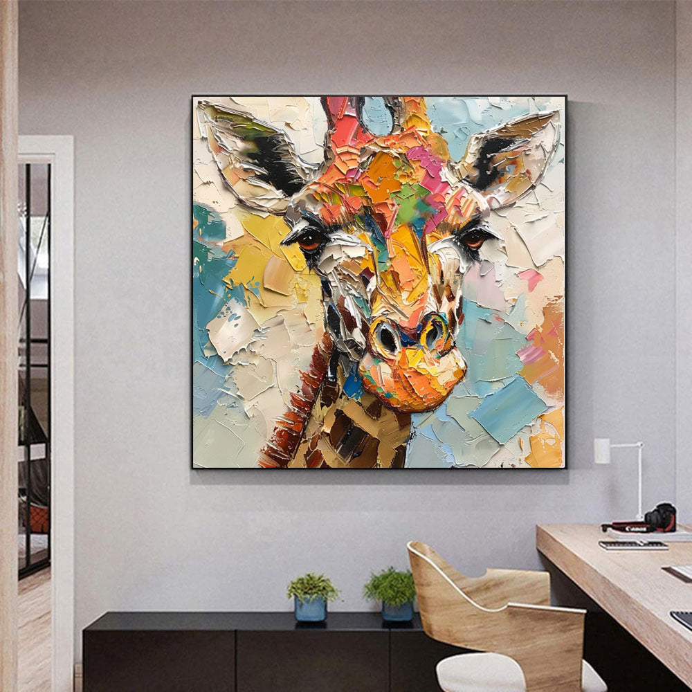 Hand Painted Giraffe Original Oil Painting African Animals Painting Original Wall Art Wild Animals Acrylic Art Impasto Textured Artwork Gifts For Kids