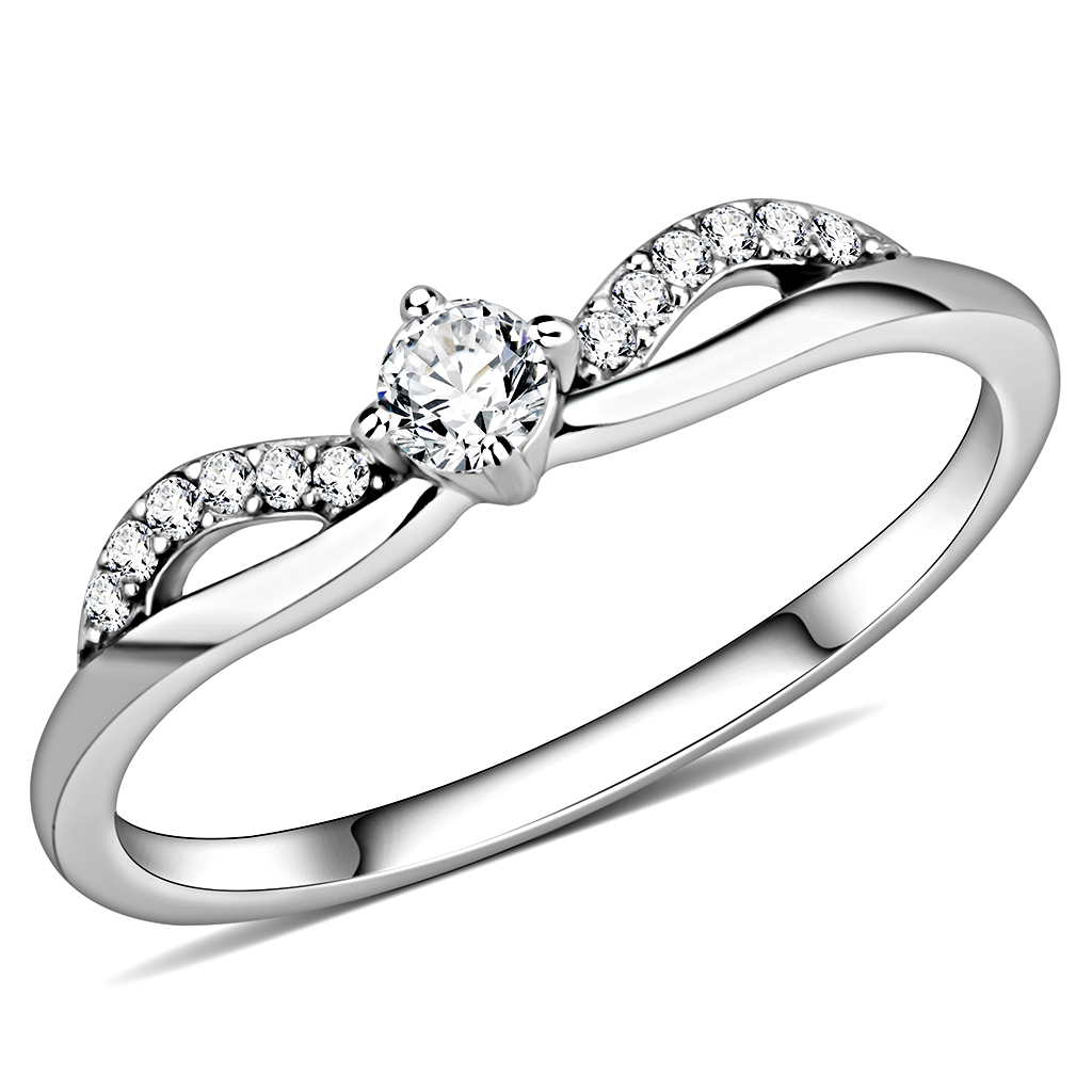 DA146 - High polished (no plating) Stainless Steel Ring with AAA Grade CZ in Clear