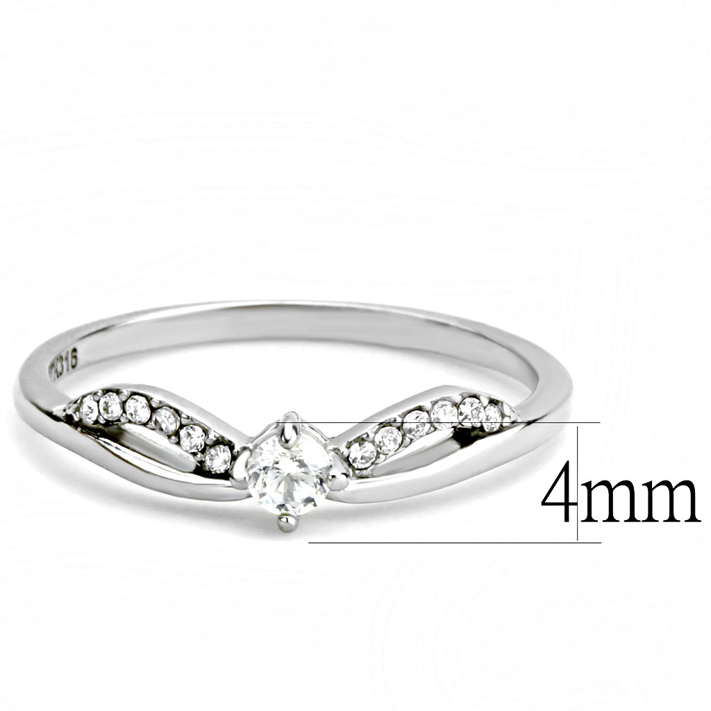 DA146 - High polished (no plating) Stainless Steel Ring with AAA Grade CZ in Clear
