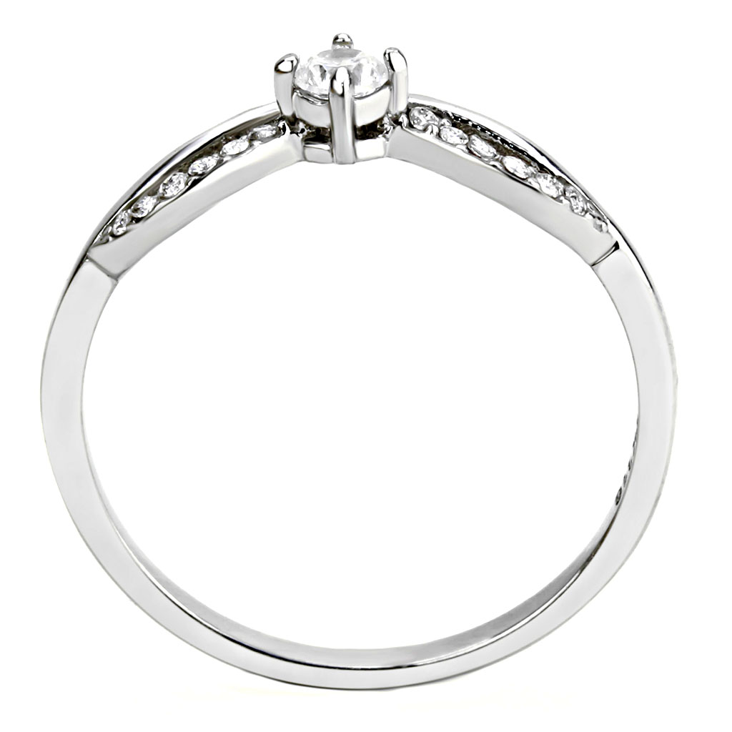 DA146 - High polished (no plating) Stainless Steel Ring with AAA Grade CZ in Clear