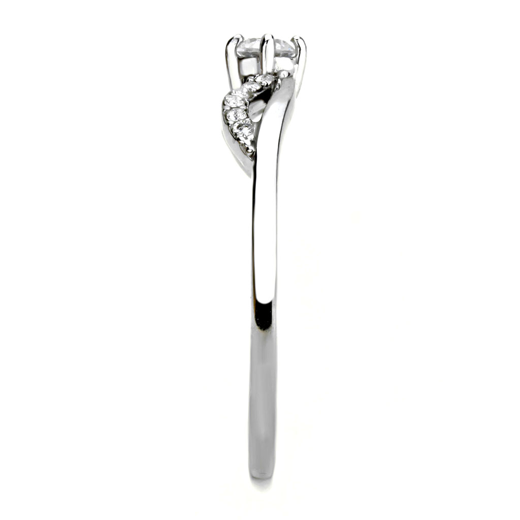 DA146 - High polished (no plating) Stainless Steel Ring with AAA Grade CZ in Clear