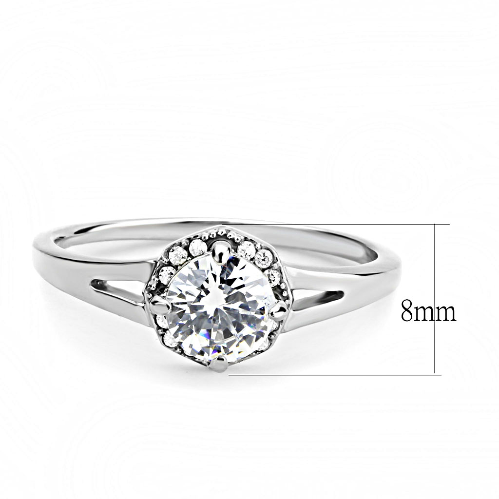 DA150 - High polished (no plating) Stainless Steel Ring with AAA Grade CZ in Clear