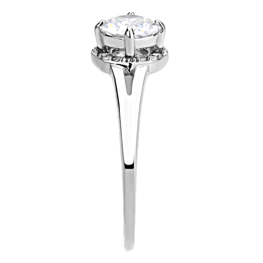 DA150 - High polished (no plating) Stainless Steel Ring with AAA Grade CZ in Clear
