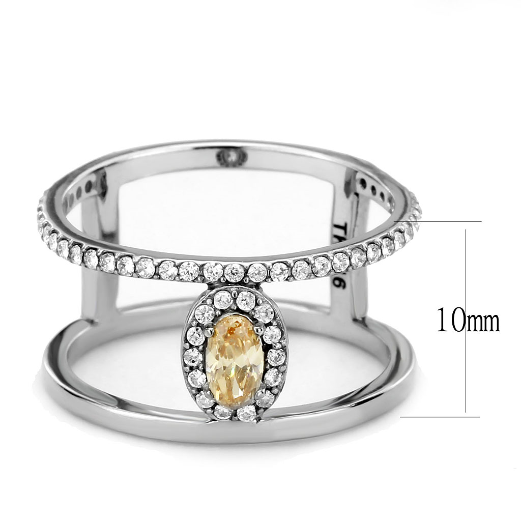 High polished Stainless-Steel Ring with AAA Grade CZ in Champagne