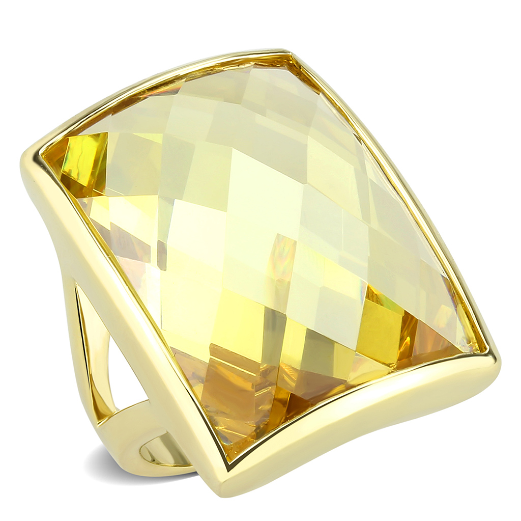 LO1251 - Gold Brass Ring with AAA Grade CZ in Topaz