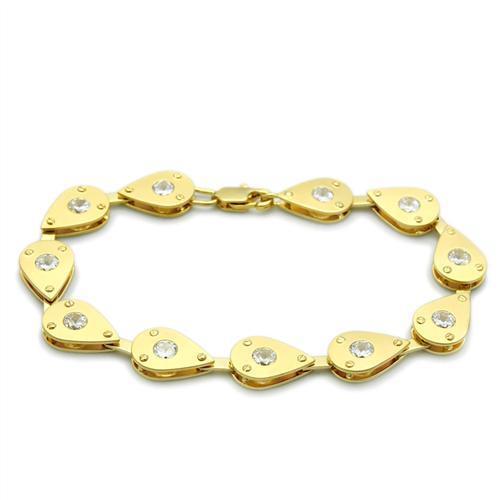 LO2015 - Matte Gold & Gold Brass Bracelet with AAA Grade CZ in Clear