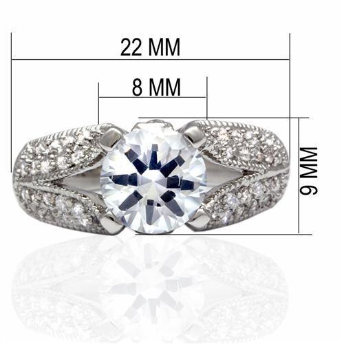LO2077 - Rhodium Brass Ring with AAA Grade CZ in Clear