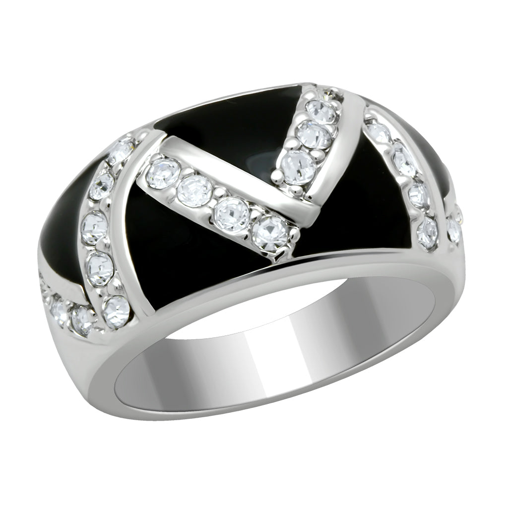 LO2094 - Rhodium Brass Ring with Top Grade Crystal in Clear