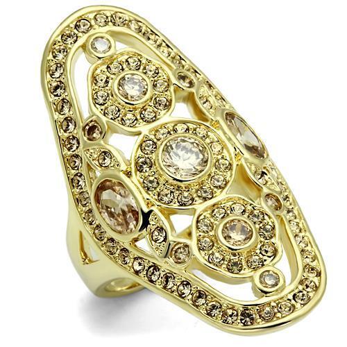 LO2496 - Gold Brass Ring with AAA Grade CZ in Champagne
