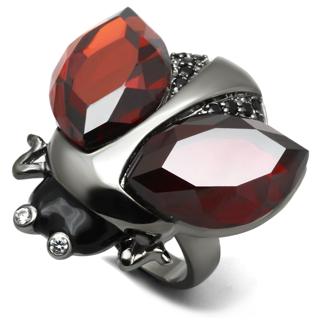 LO2601 - Ruthenium Brass Ring with AAA Grade CZ in Garnet