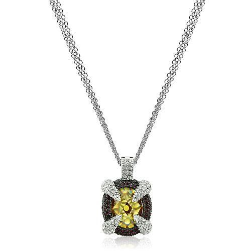 LO2641 - Rhodium+Hematite Brass Chain Pendant with AAA Grade CZ in Topaz