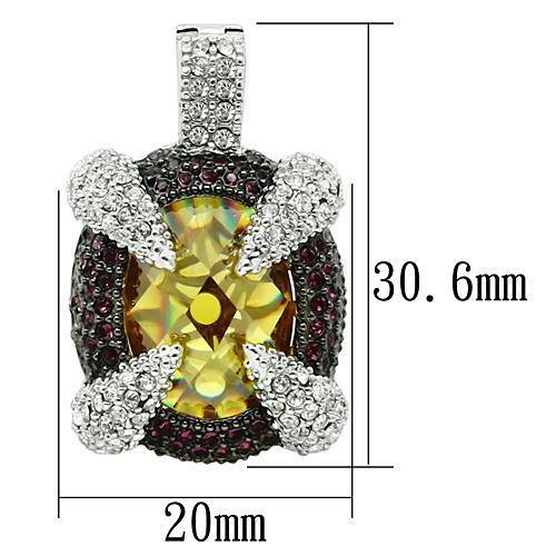 LO2641 - Rhodium+Hematite Brass Chain Pendant with AAA Grade CZ in Topaz