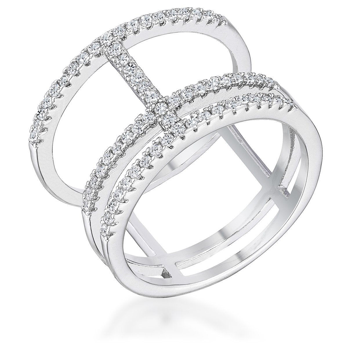 0.5Ct Rhodium Parallel Ring with Brilliant CZ Size 5