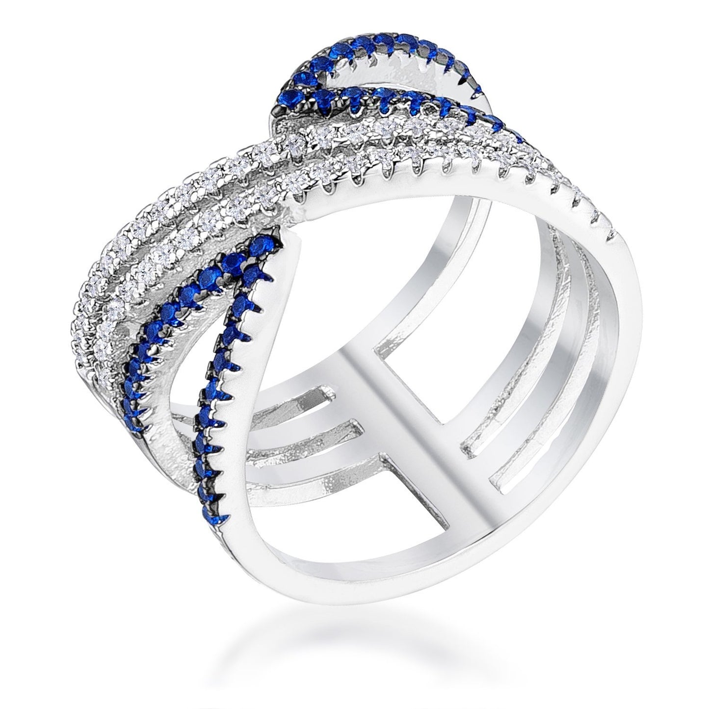 .46Ct Rhodium and Hematite Plated Blue and Clear CZ Micro Pave Crossover Size 7
