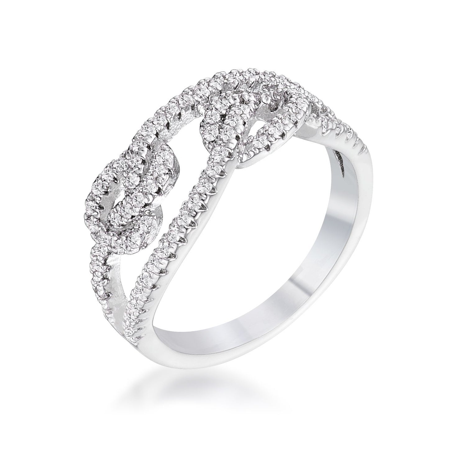 1.15Ct Rhodium Plated CZ Pave Double Knot Ring Size 5
