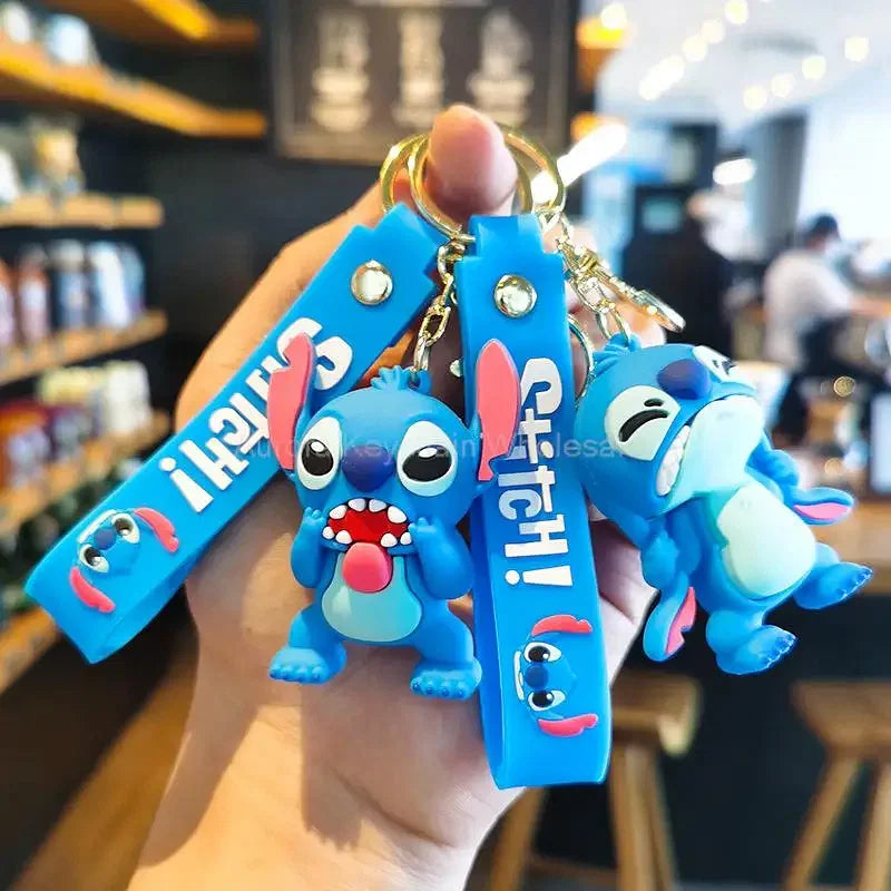 Color: Dark Silver - Wholesale Anime Disney Keychain Mickey Mouse Minnie Lilo & Stitch Cartoon Keyring Kawaii Key Chain Car Pendant Kids Toys Gifts
