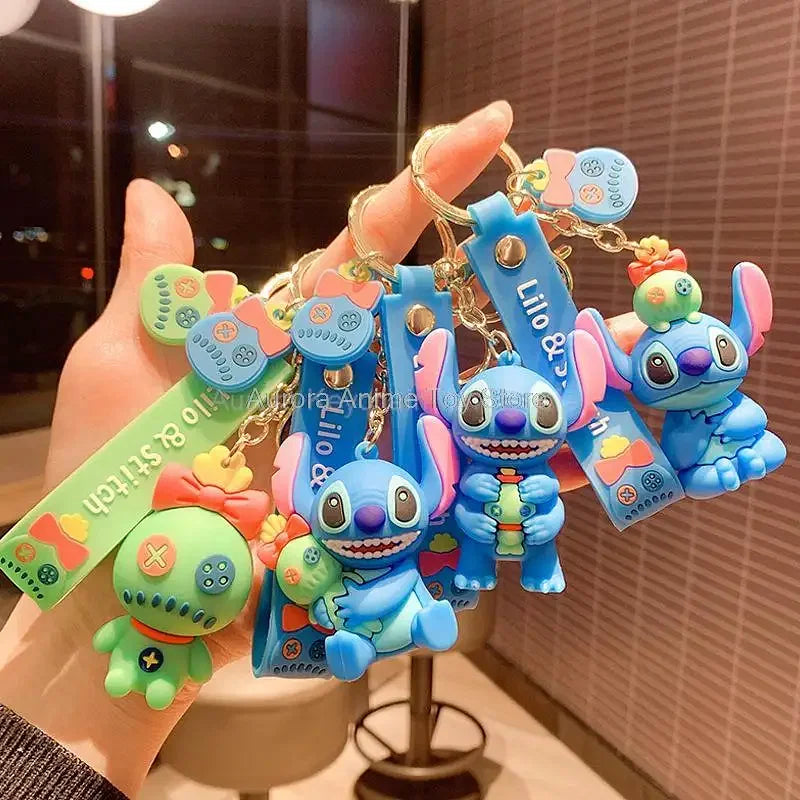 Color: Dark Silver - Wholesale Anime Disney Keychain Mickey Mouse Minnie Lilo & Stitch Cartoon Keyring Kawaii Key Chain Car Pendant Kids Toys Gifts