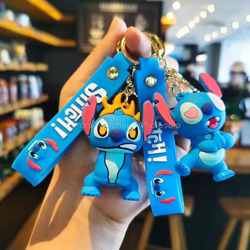 Color: Dark Silver - Wholesale Anime Disney Keychain Mickey Mouse Minnie Lilo & Stitch Cartoon Keyring Kawaii Key Chain Car Pendant Kids Toys Gifts
