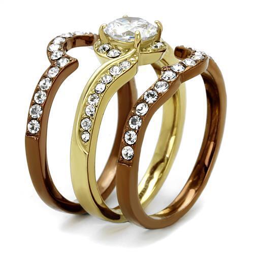 TK2669 - IP Gold & IP Light Brown (IP Light coffee) Stainless Steel Ring with AAA Grade CZ in Clear