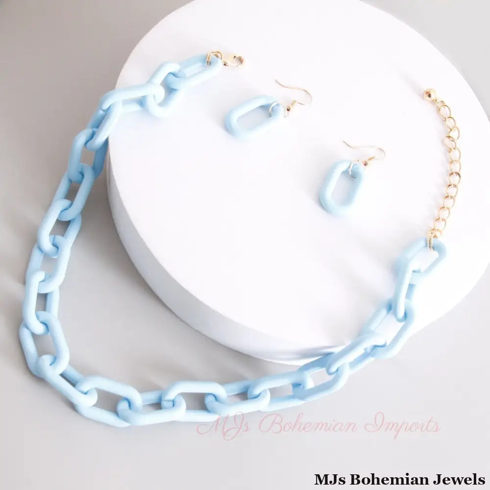 Aqua Rubber Coated Chain Necklace
