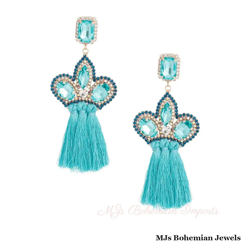 Aqua Triple Tassel Stone Earrings
