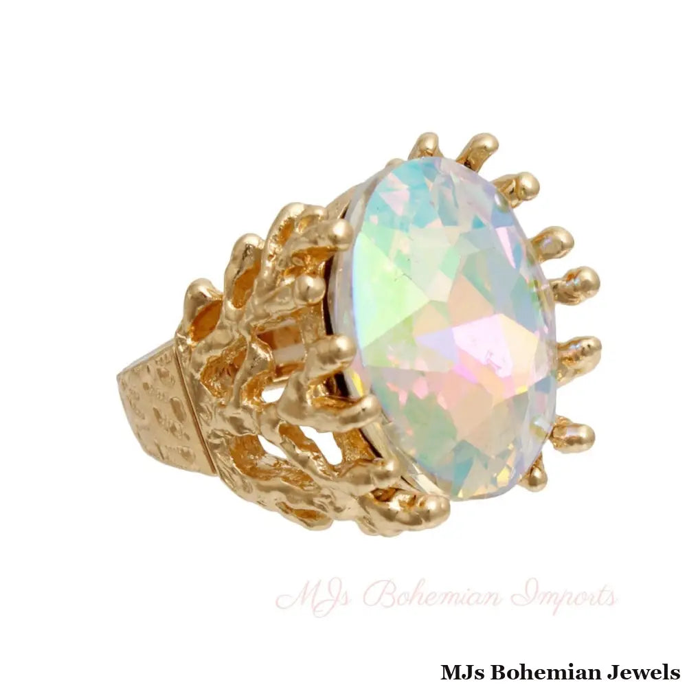Aurora Borealis Crystal Branch Ring