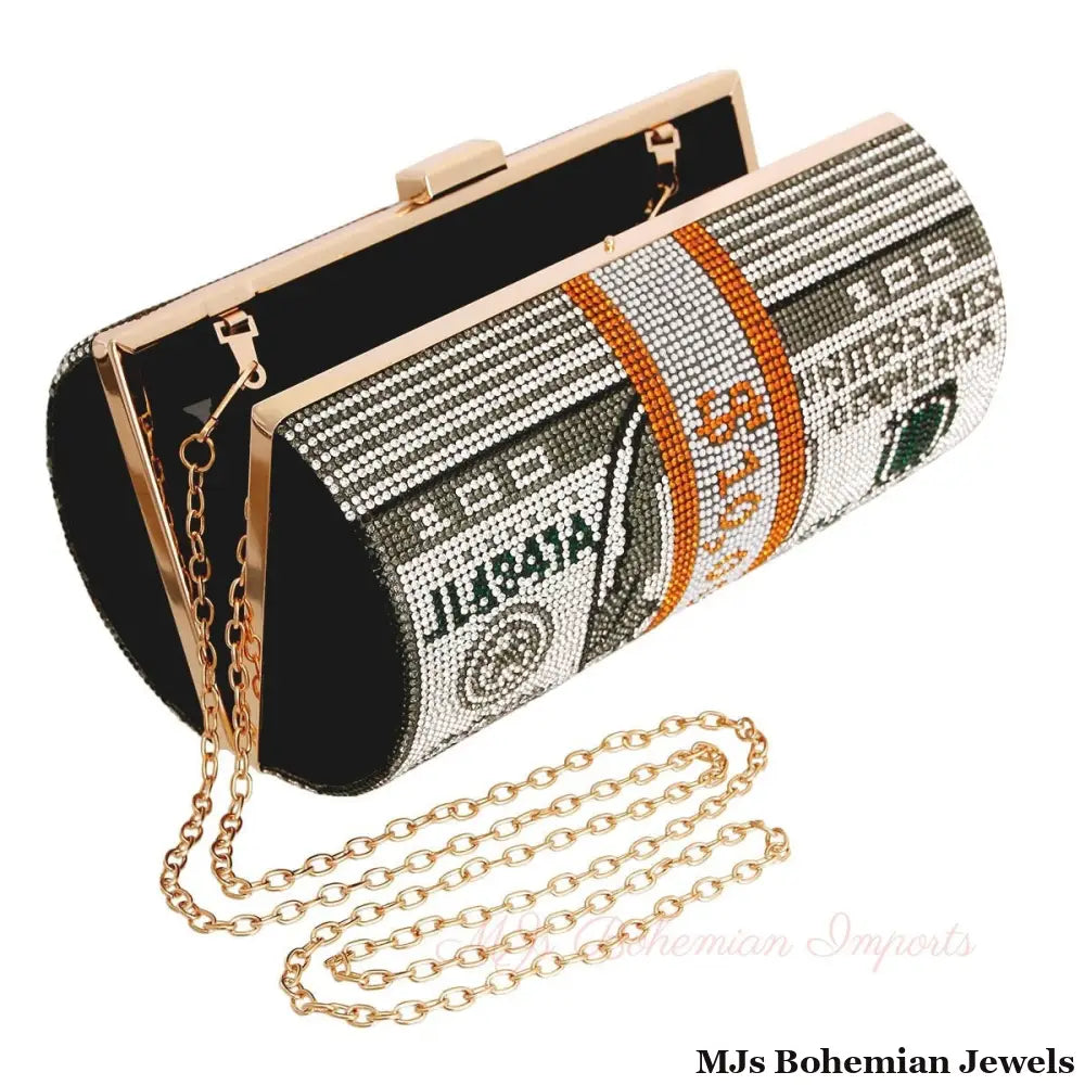 Black Bling Rolled Benjamins Clutch