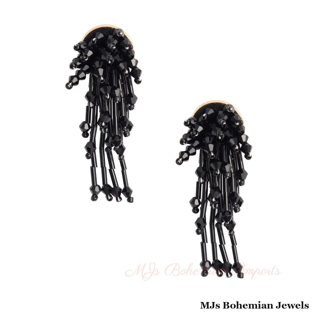 Black Glass Bead Cluster Studs