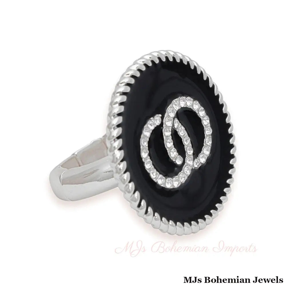 Black Infinity Charm Silver Ring