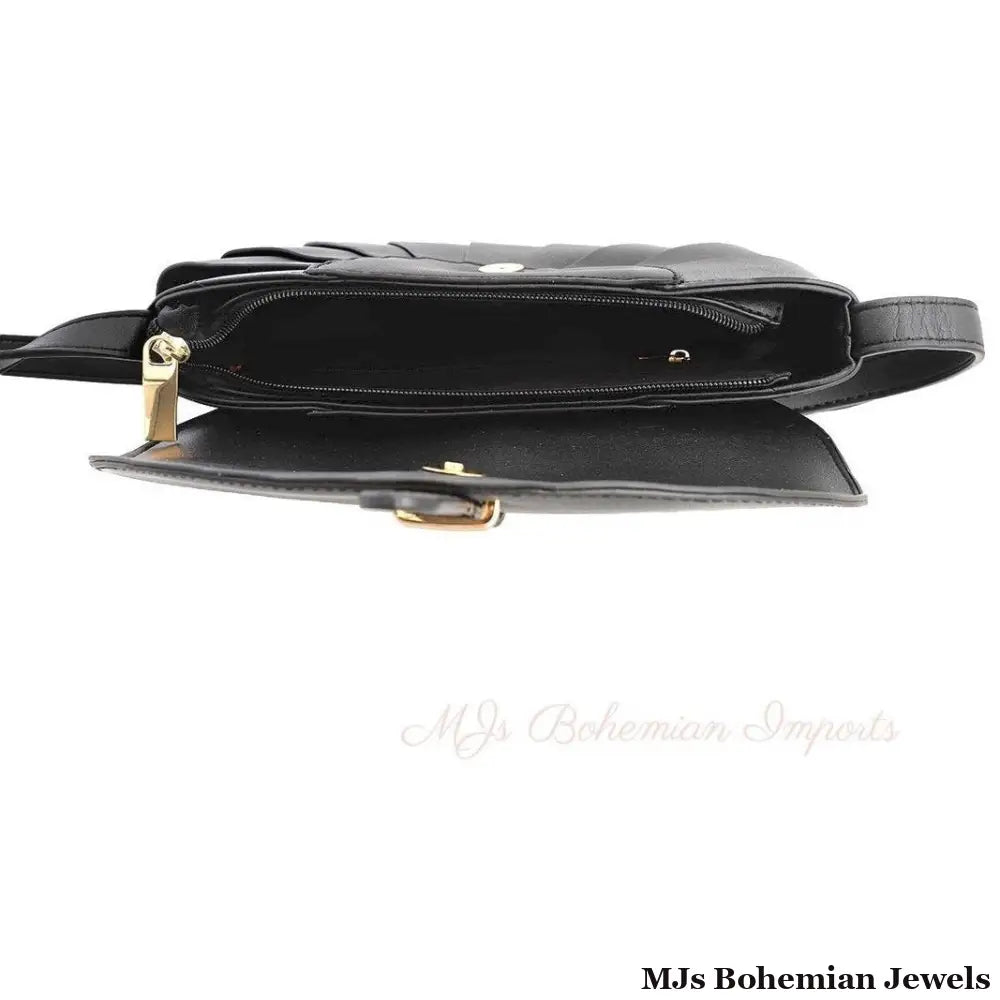 Black Pleated Semicircle Crossbody