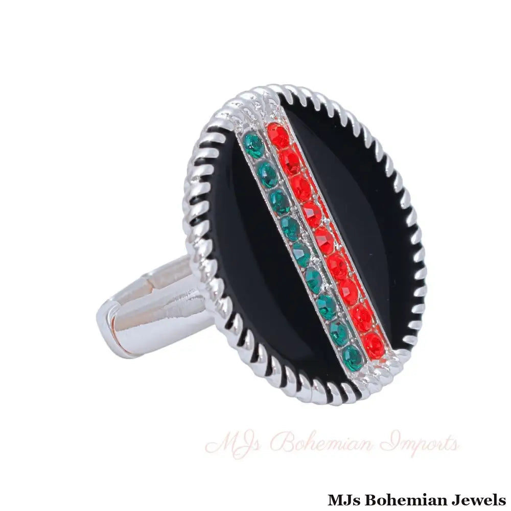 Black Stripe Charm Silver Ring