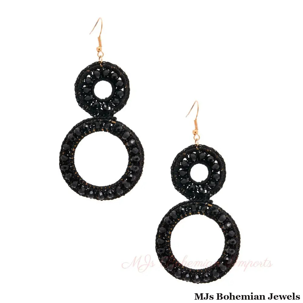 Black Woven Glass Bead Earrings