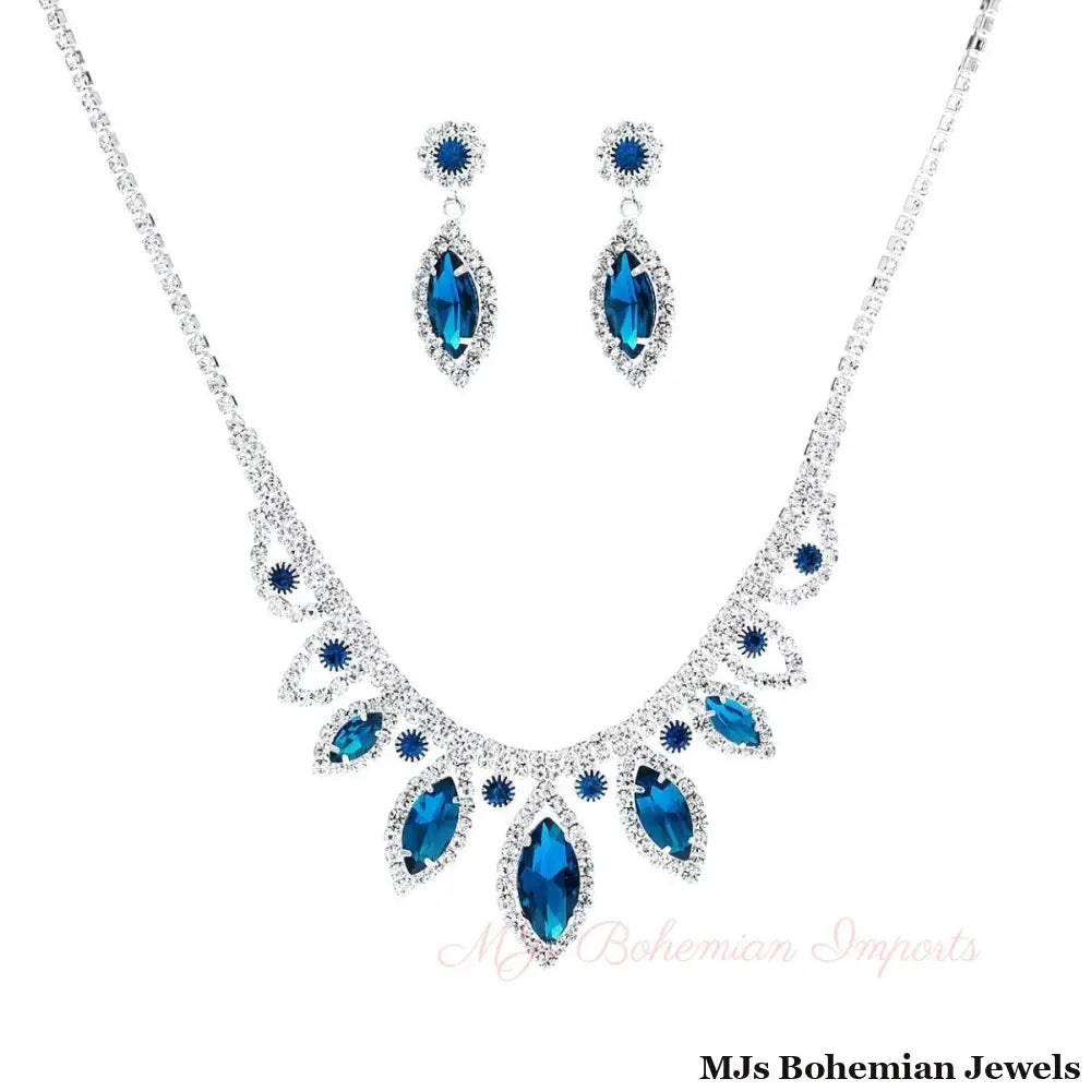 Blue Marquise Crystal Silver Set