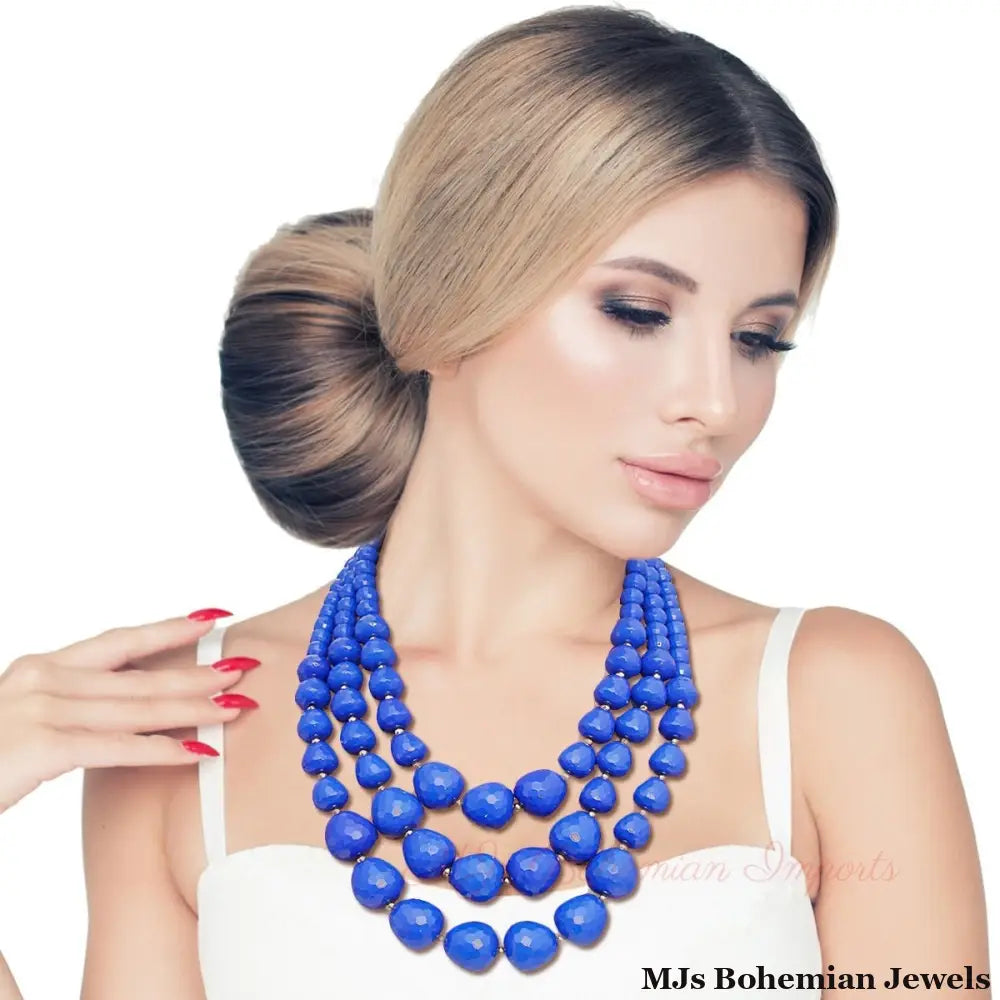 Bold Blue Textured Bead Necklace