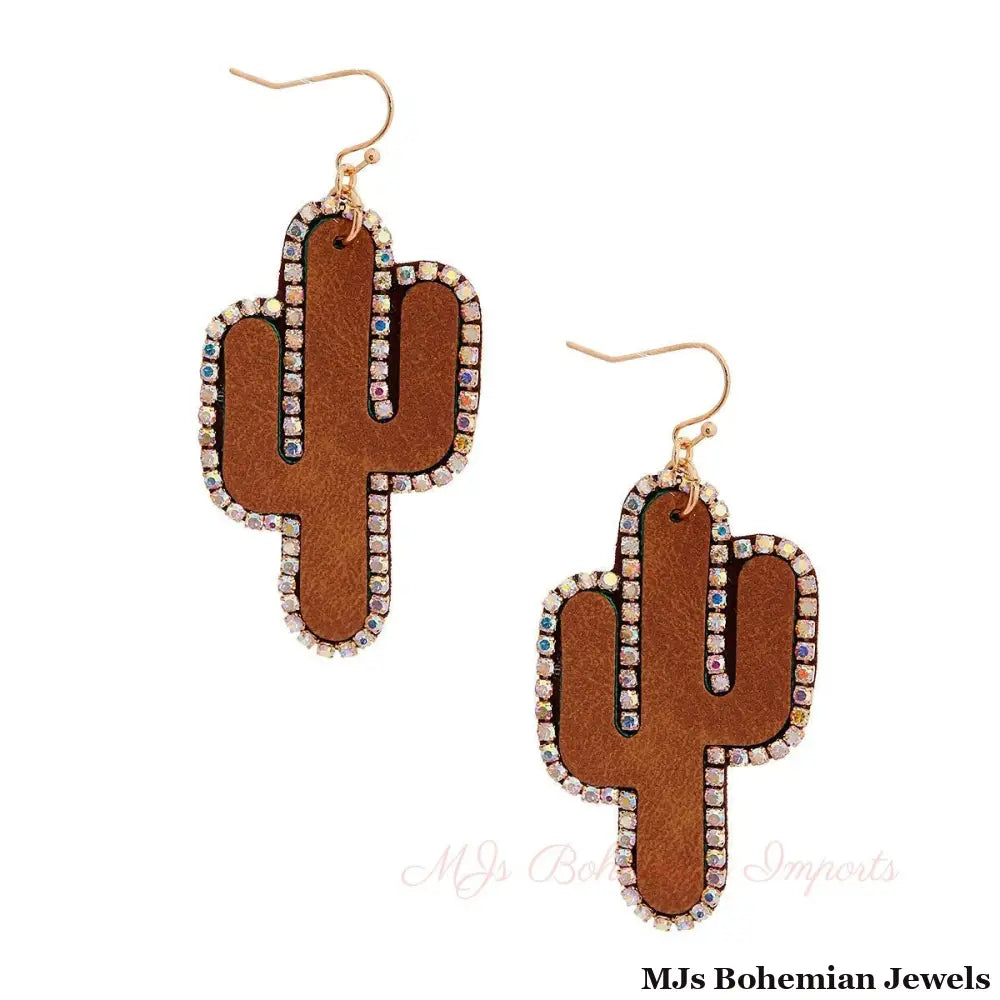 Brown Cactus Drop Earrings