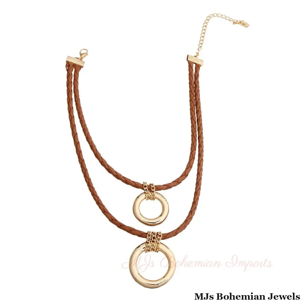 Brown Leather Ring Necklace