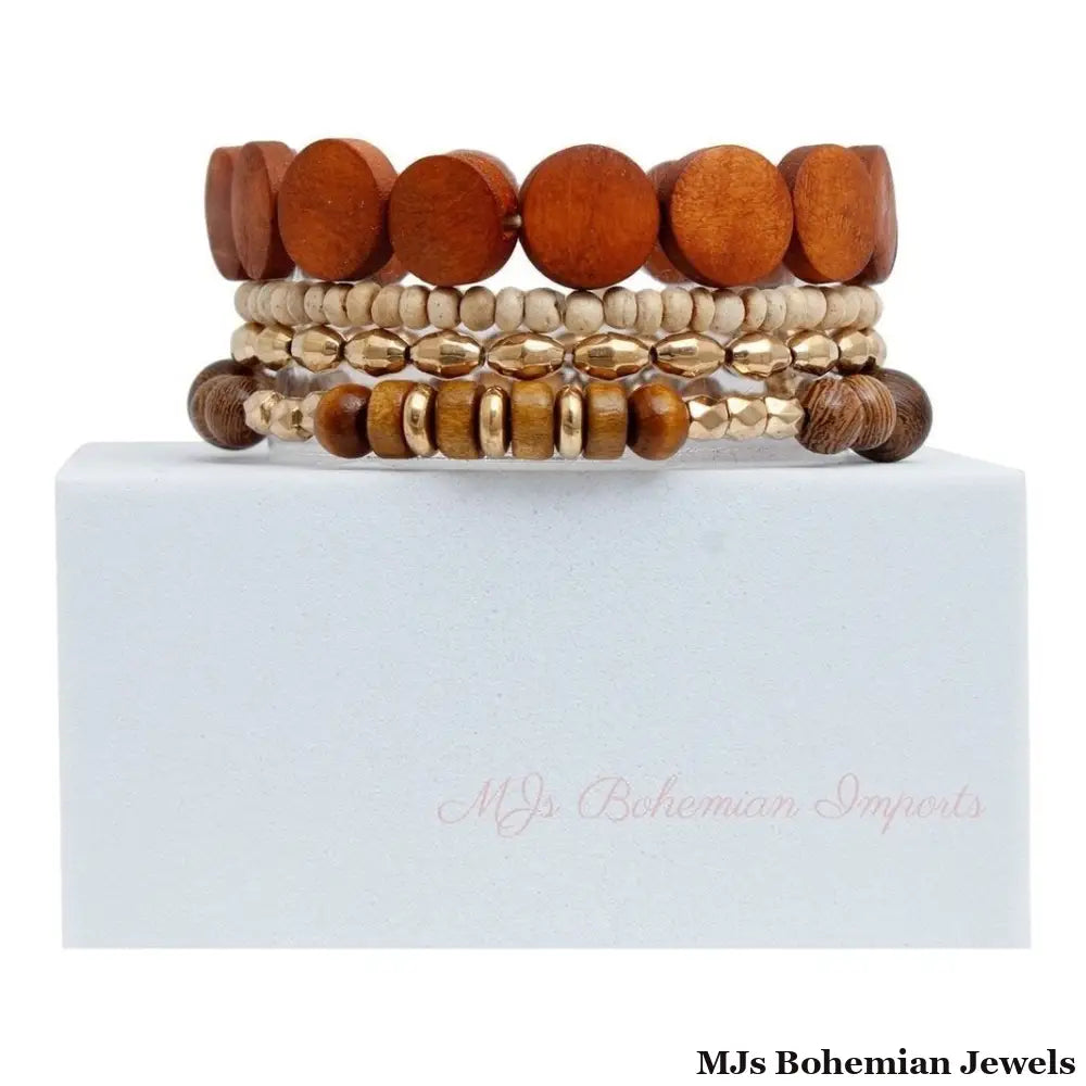 Brown Wood 4 Pcs Bracelets