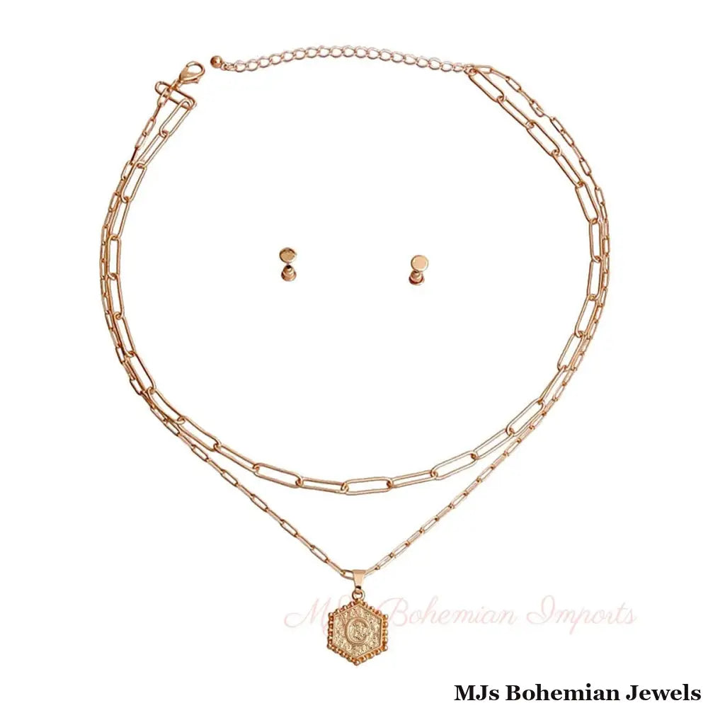 C Hexagon Initial Charm Necklace