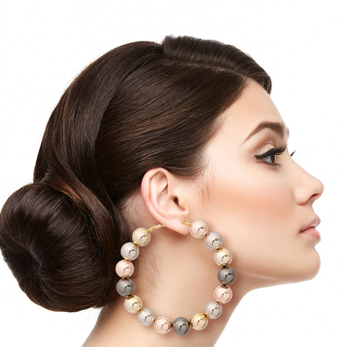 Multicolored Metallic Ball Hoop Earrings
